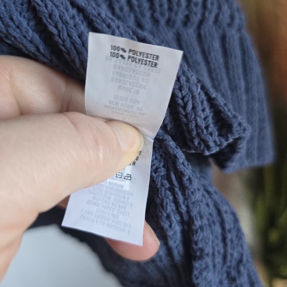 AERIE New Navy Blue Ribbed Chunky Knit Cowl Neck Oversized Sweater Size Large - Picture 8 of 9